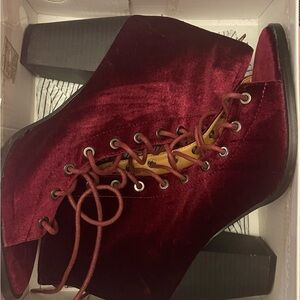 Rue21 Wine Velvet Lace-Up Chunky Heel Booties